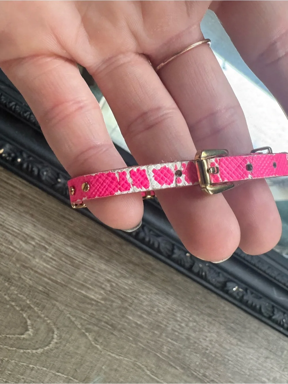 Pink Faux-Leather Bracelet with Gold Accents